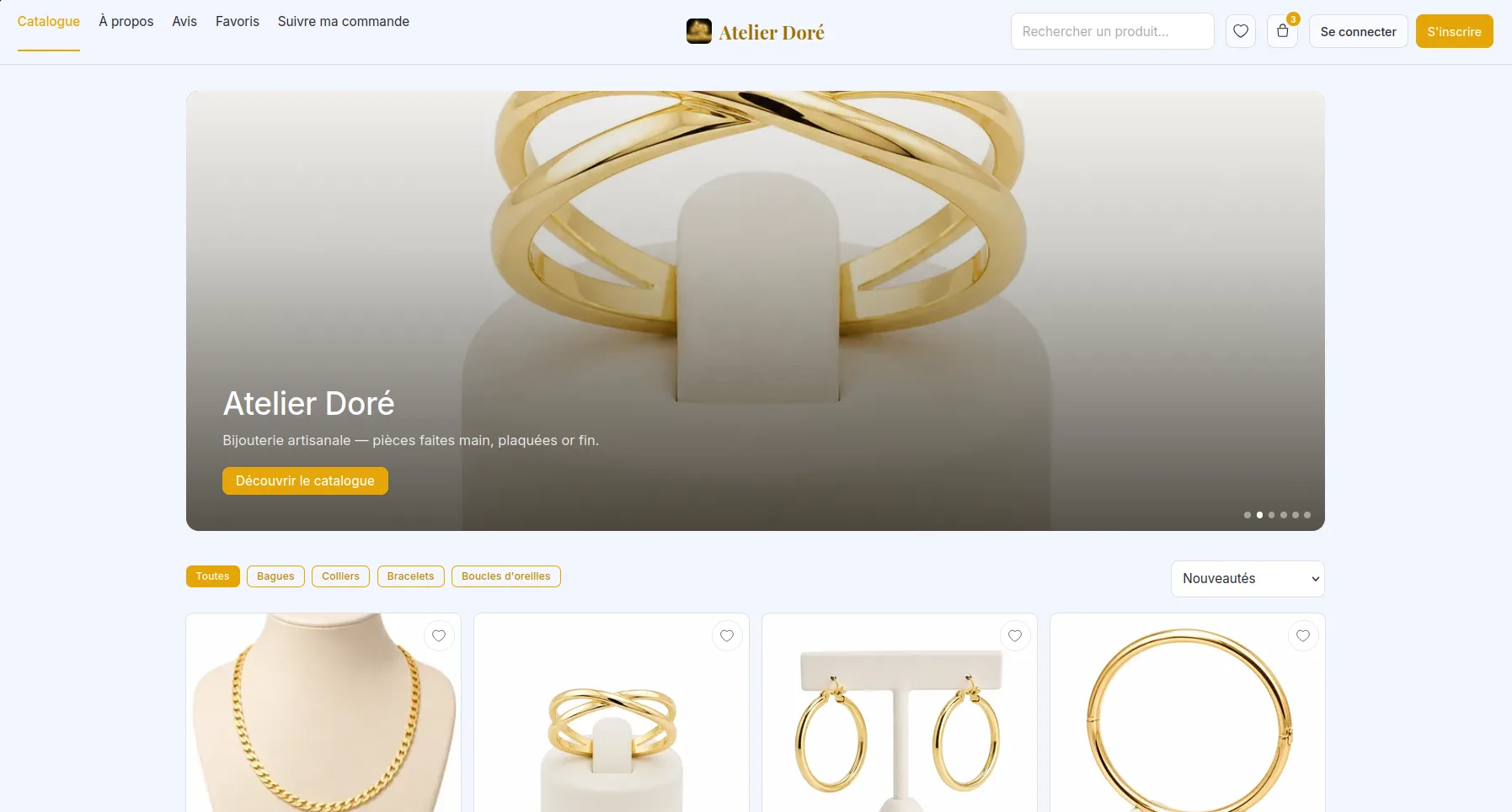 Catalogue du prototype e-commerce Atelier Doré